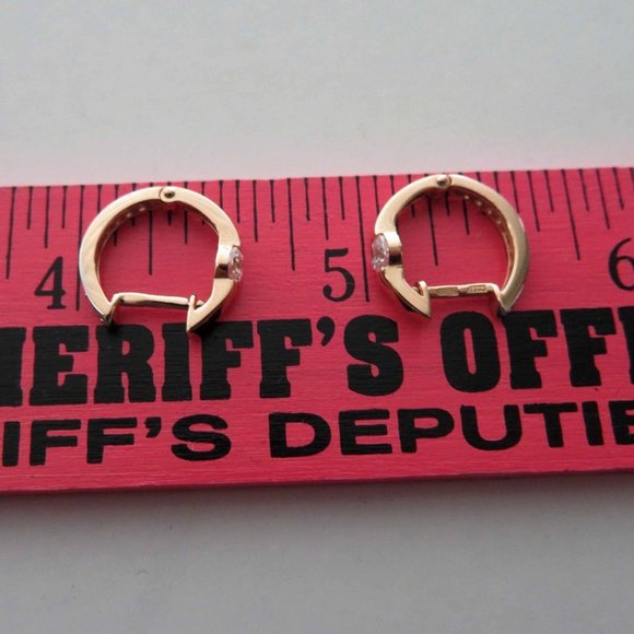 Solid 14K Rose Gold Double Sided Fianite Convertible Hoops - Picture 9 of 11